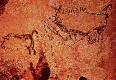 Rock Painting of a Hunting Scene, c.17000 BC by Prehistoric